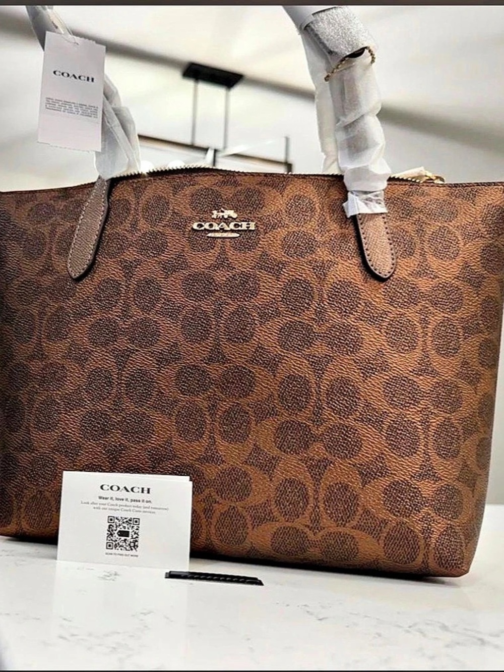Coach Fiona Tote In Signature Canvas Brown Tote